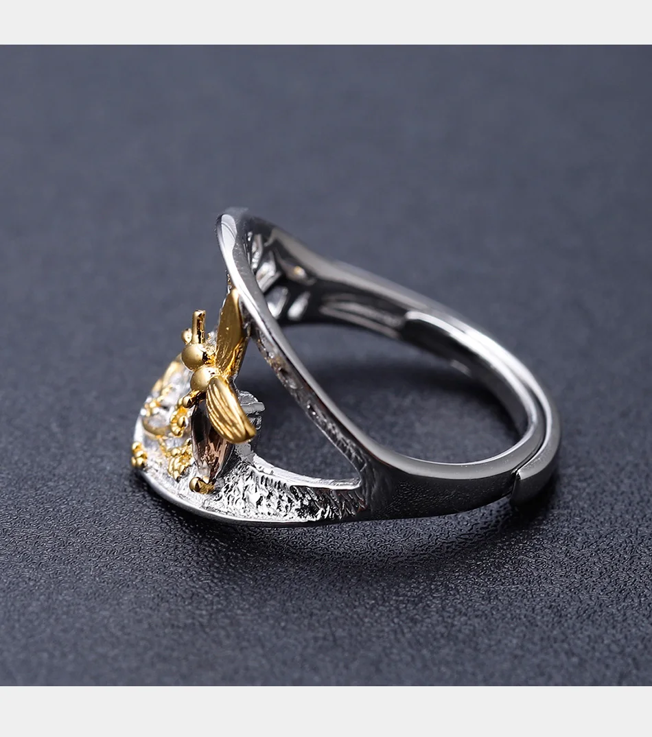 Gem балетки 0.21Ct природный дымчатый кварц Золотое кольцо с пчелиными сотами 925 пробы Серебряное кольцо ручной работы для Для женщин, хорошее ювелирное изделие