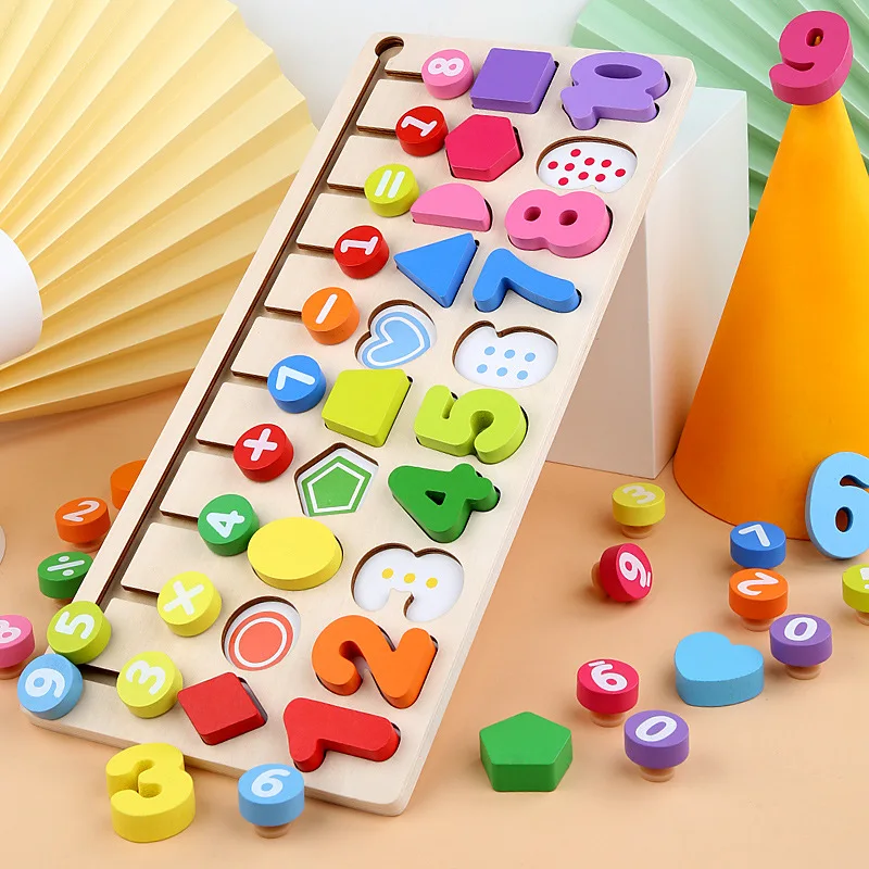 

Montessori Wooden Toys Count Geometric Shape Cognition Match Baby learning Early Education Teaching Aids Math Toys For Children
