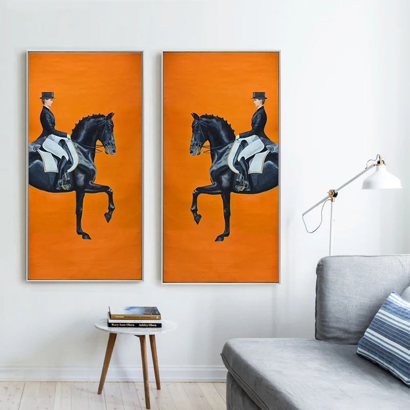 

Classic Modern Orange Horse racing Canvas Print Painting Poster Cool Wall Art Wall Pictures for Entryway Room Decoration