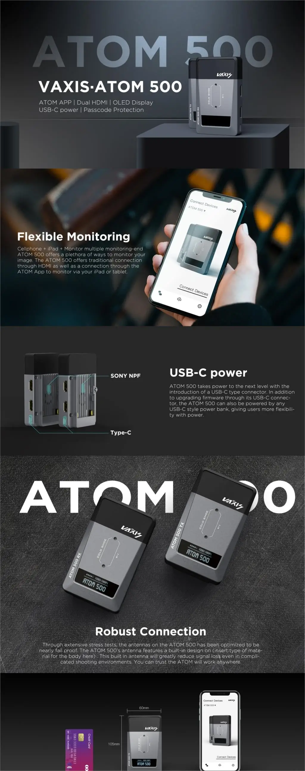 Vaxis ATOM 500 беспроводной передатчик приемник 1080P HD двойной HDMI изображения видео Беспроводная система передачи VS Hollyland mars 400S