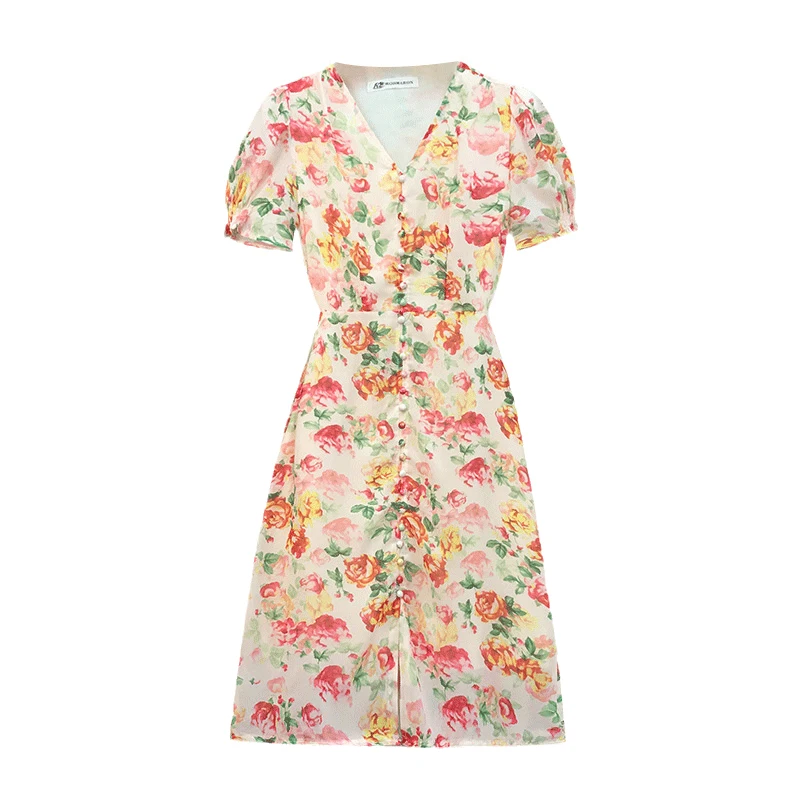 

EHQAXIN Summer Plus Size Women's Printed Dress Fashion V-Neck Chiffon Short Sleeve A-Line Long Dress Ladies Casual Loose L-4XL