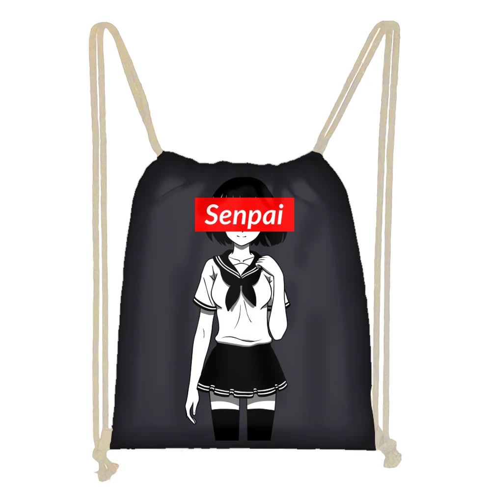 Черная мультяшная сумка на шнурке Sugoi Senpai Anime Waifu женские дорожные сумки для