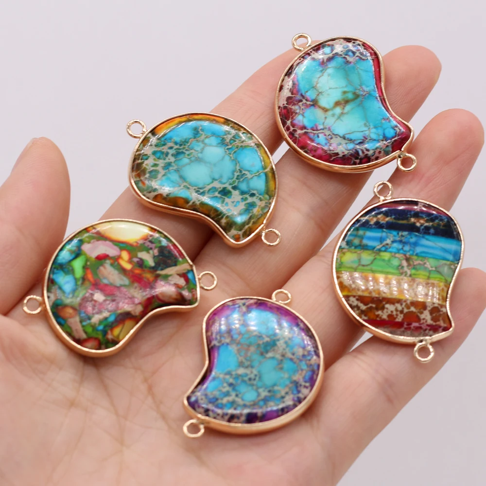 

Natural Semi-precious Stone Heart Gilt Edge Emperor Stone Pendant Connector 28x40mm for Jewelry Making Necklaces Gift