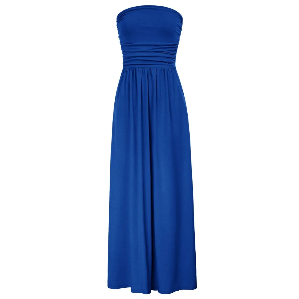 

Sexy Dresses Women Summer Strapless Dresses Pleated Waist Pockets Ruched Retro Elegant Evening Party Dresses Vestido Female