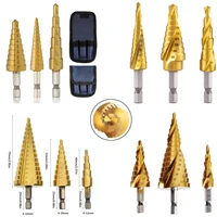 workbro hss titanium coated spiral grooved straight channel step drill 4 12mm4 20mm4 32mm drill bits set for drilling holes