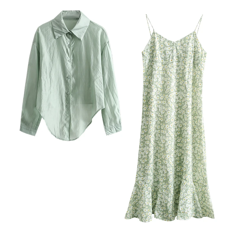 

Sexy Camisole Green Dress Summer Streetwear Thin Sweet Floral Elegant Temperament Fashion Casual Ladies Midi Dresses Suit Hot