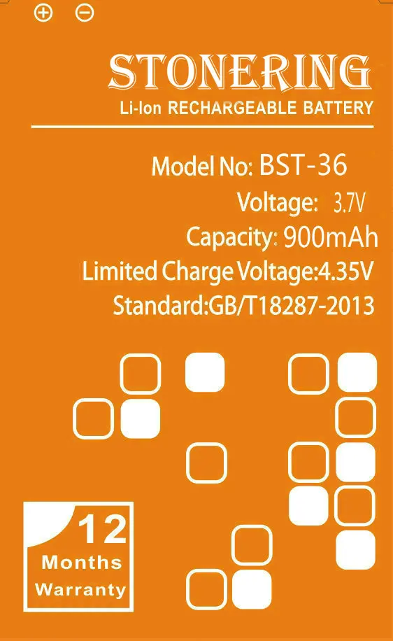 Stonering 900 мАч BST-36 Батарея для sony Ericsson J300 J300C K510i Z550a Z550C Z550i Z558 K320 K310i K310 k310c W200 X0001