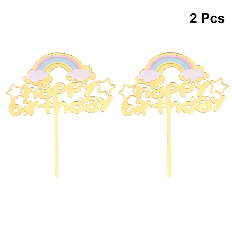 2 шт. акриловый Радужный торт Топпер С Днем Рождения украшения торта топперы для
