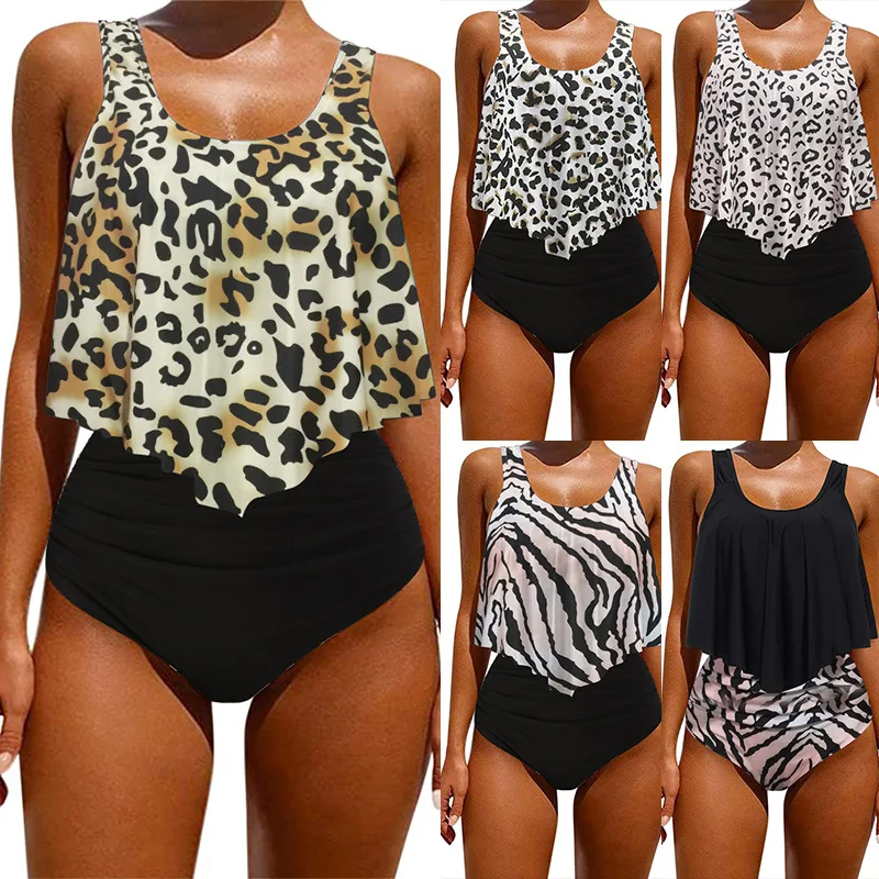 2020 plus size swimming suit for women high waisted bikini swimsuit leopard ruffle top two piece swimwear women's bathing | Женская