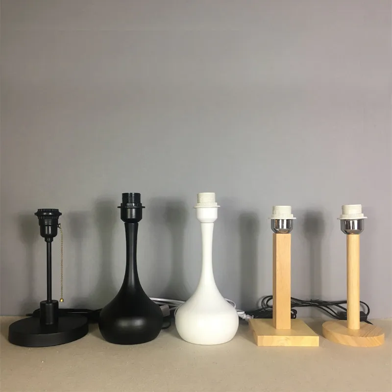 Держатель для настольной лампы из твердой древесины Черное и белое основание E27