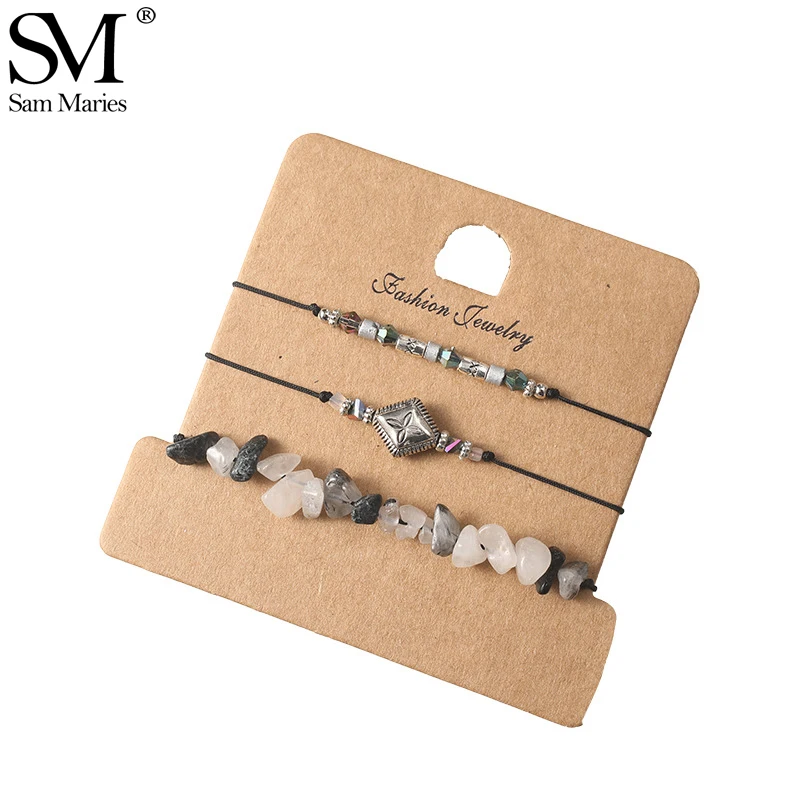 Браслеты из натурального камня подвески ромбы Набор браслетов Регулируемая