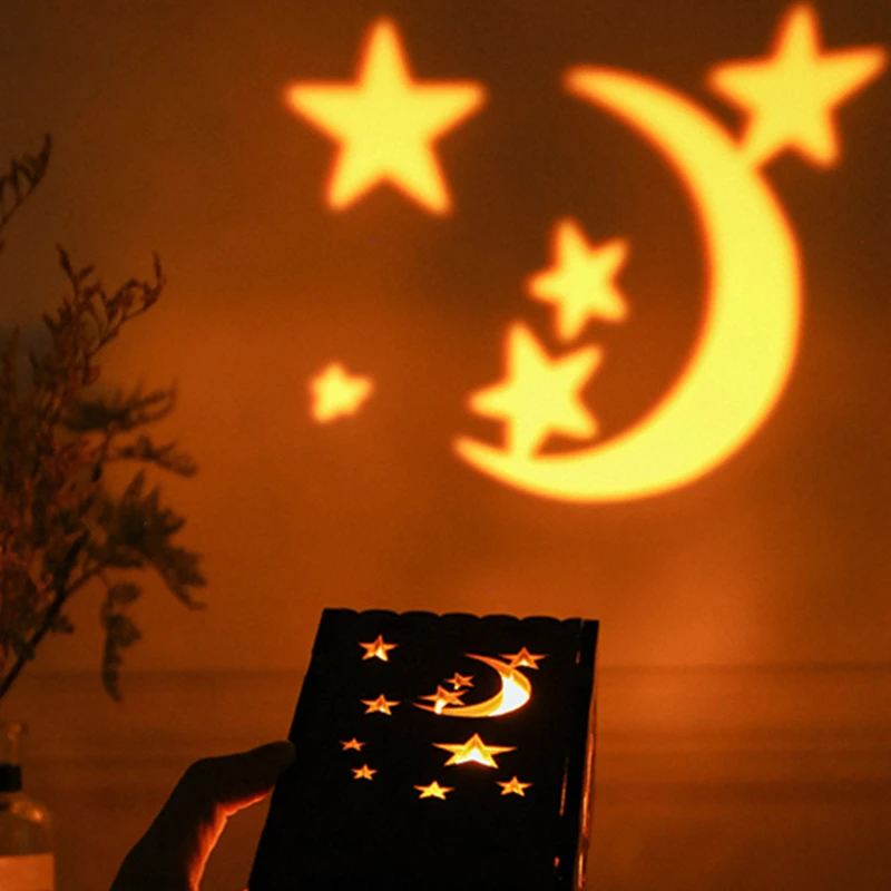 Creative log hollow colorful moon starry sky romantic lucky star projection lamp creative atmosphere night light home | Мебель