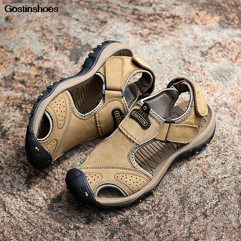 Кожаные сандалии для мужчин повседневная обувь из воловьей кожи качественная с