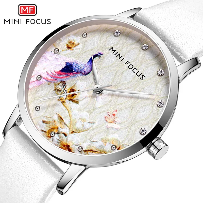 Женские часы MINI FOCUS водонепроницаемые черные кварцевые с кожаным ремешком