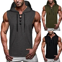 men gym sports workout hoodies sweatshirt muscle tee hooded tank t shirts top