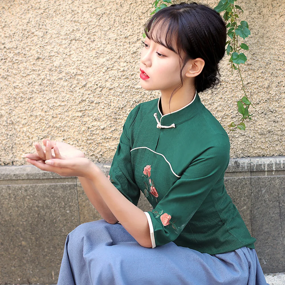 Китайская блузка для женщин большие размеры хлопковые льняные рубашки Дамский
