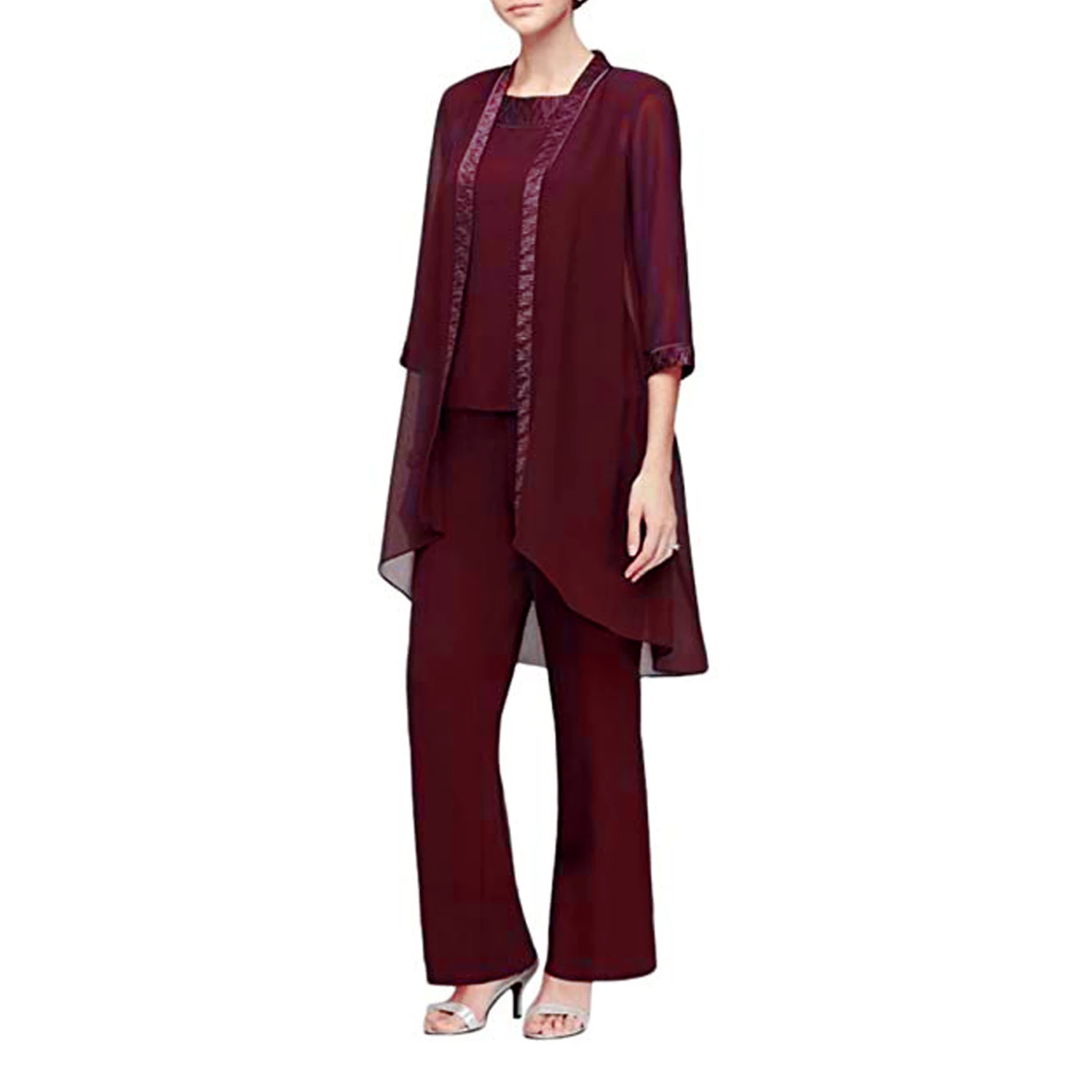 

Womens 3-Pieces Set Mother of Bride Dress Outfits Pant Suits Elegant Formal Chiffon Plus Size for Formal Wedding