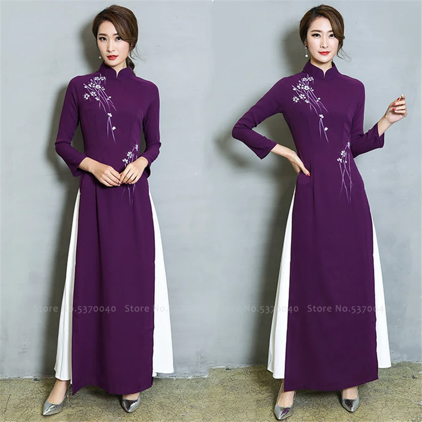 Традиционное платье-Ципао с цветочным рисунком для женщин традиционное