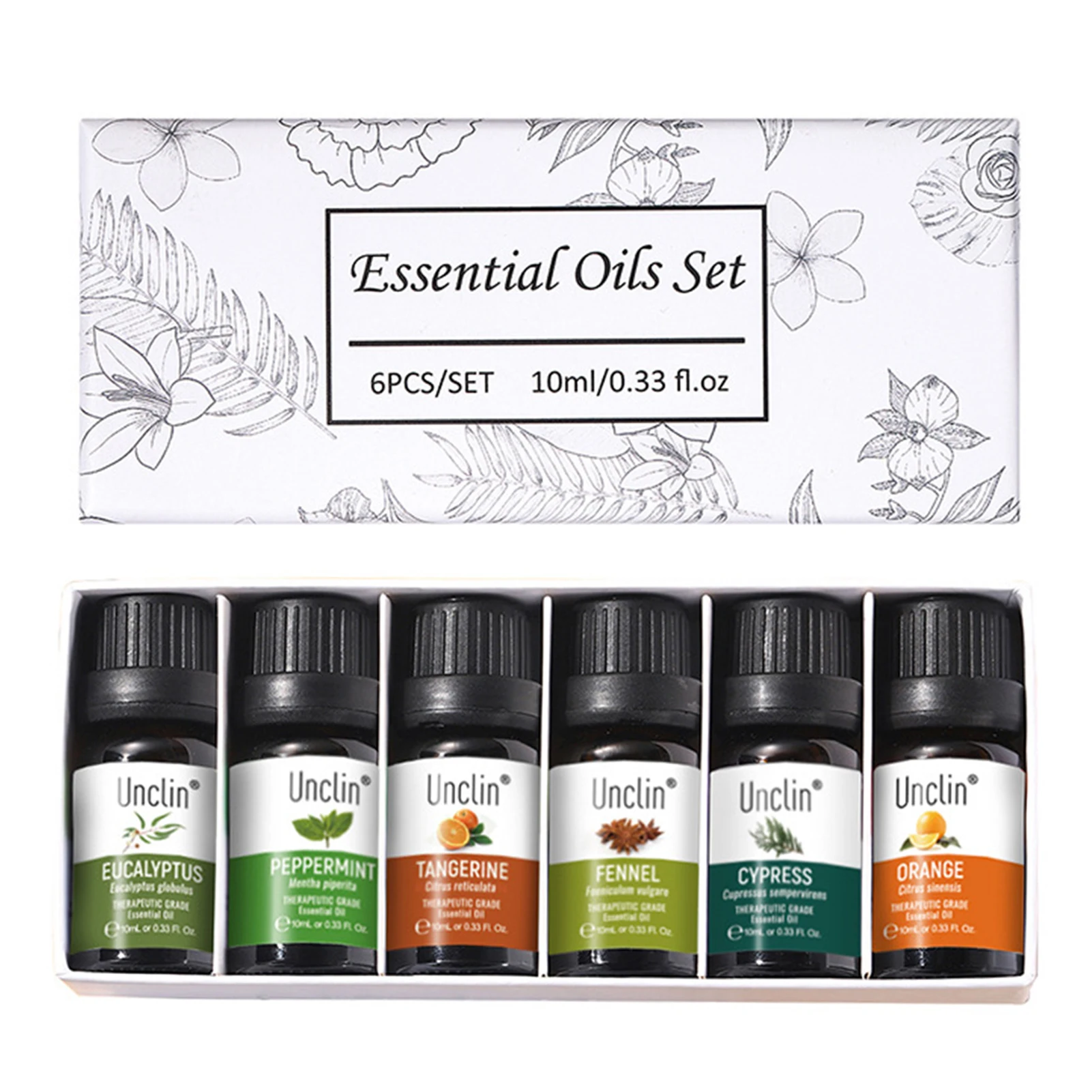 

6PCS Essential Oil Set 10ML Natural Aromatherapy Fragrance Oil Tangerine, Orange, Cypress, Eucalyptus, Fennel, Peppermint Oil