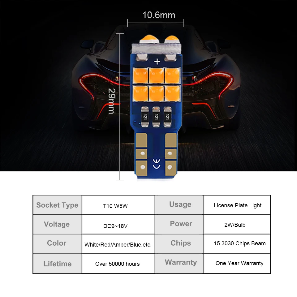 2 шт. светодиодные лампы W5W 3030SMD T10 12 В|Сигнальная лампа| |