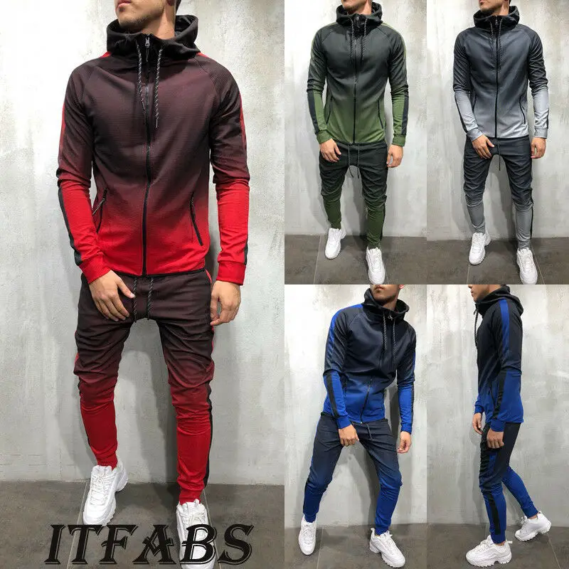 Fashion Men Gradient Tracksuits Sets Sportswear Spring Fall Outfits Hooded Sweatshirts Slim Fit Joggers Gym Pants | Мужская одежда