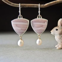 pink opal womens earrings creative triangle pendant pearl earrings boho style opel earrings bridal wedding jewelry