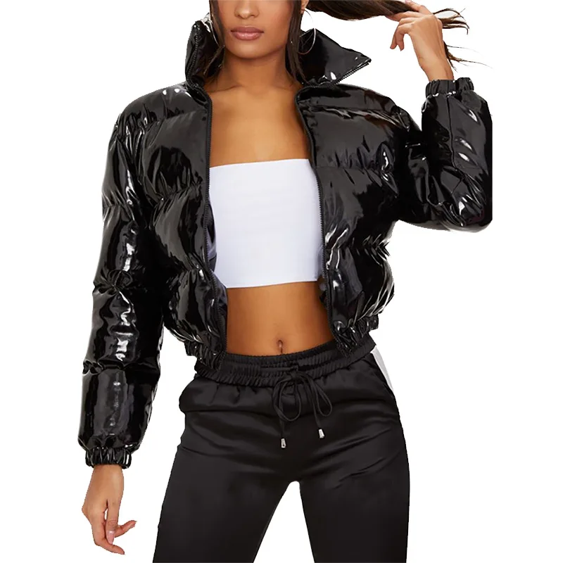 Женская зимняя куртка из искусственной кожи с пышными рукавами хлопковая