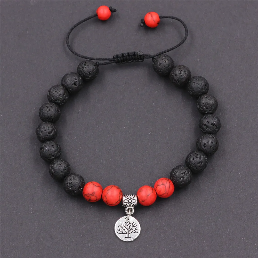 DGW Лава исцеляющий камень браслет 8 мм лотос Шарм Бусины В Стиле Йоги масло