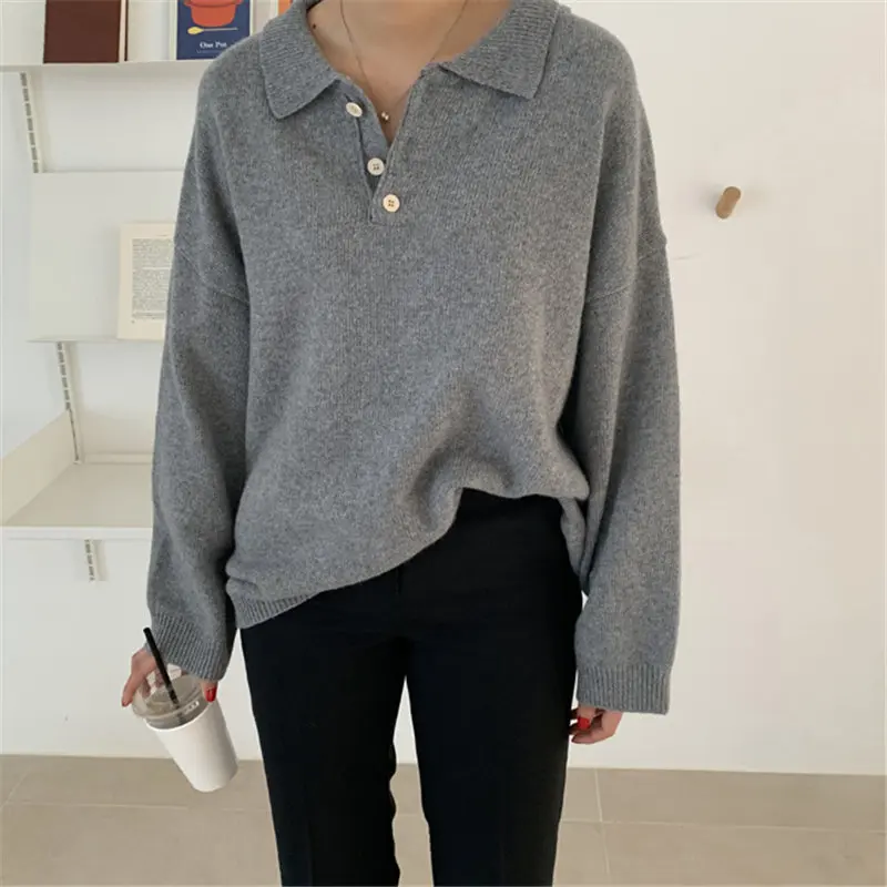 Женский свободный пуловер Alien Kitty повседневный однотонный шерстяной вязаный