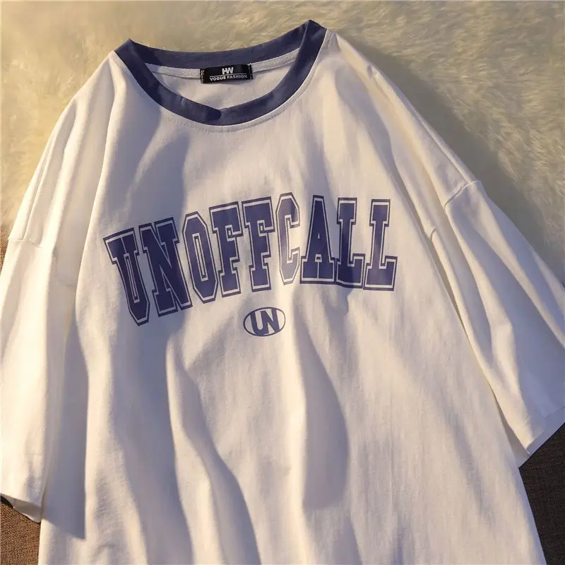 

Cotton 2022 Summer New Short-sleeved T-shirt Teenagers Men Women Preppy Streetwear Korean Loose Wild Letter Printing Simple Tee