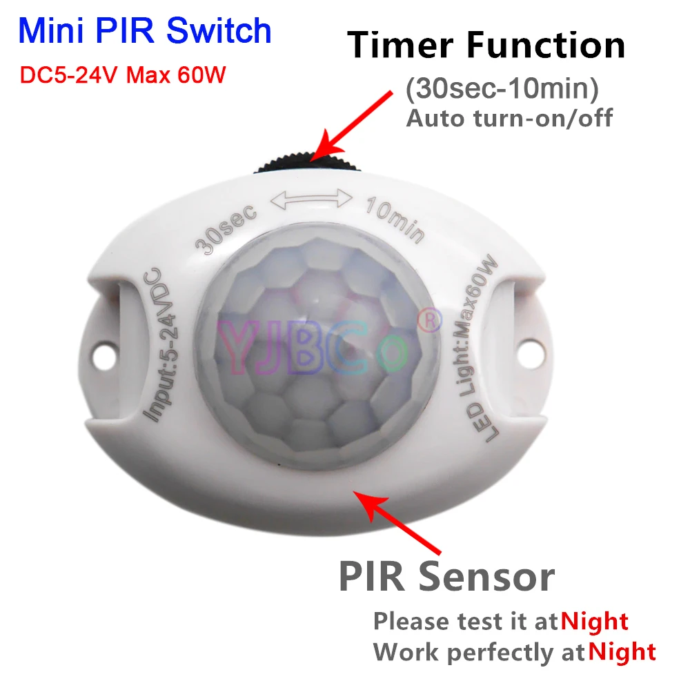 Interruptor de Sensor de movimiento PIR infrarrojo para el cuerpo humano, DC5V-24V, 3A, temporizador, interruptor automático para tira de luces LED, módulo de cinta, envío gratis