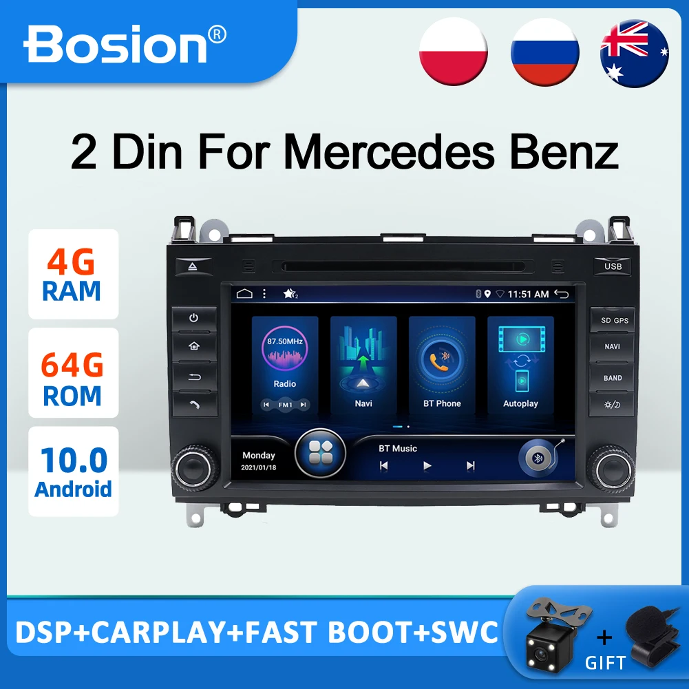 Bosion Android 10 2 Din 9 ''Автомагнитола для Mercedes Benz B200 Sprinter W906 W639 AB Class W169 W245 Viano Vito радио