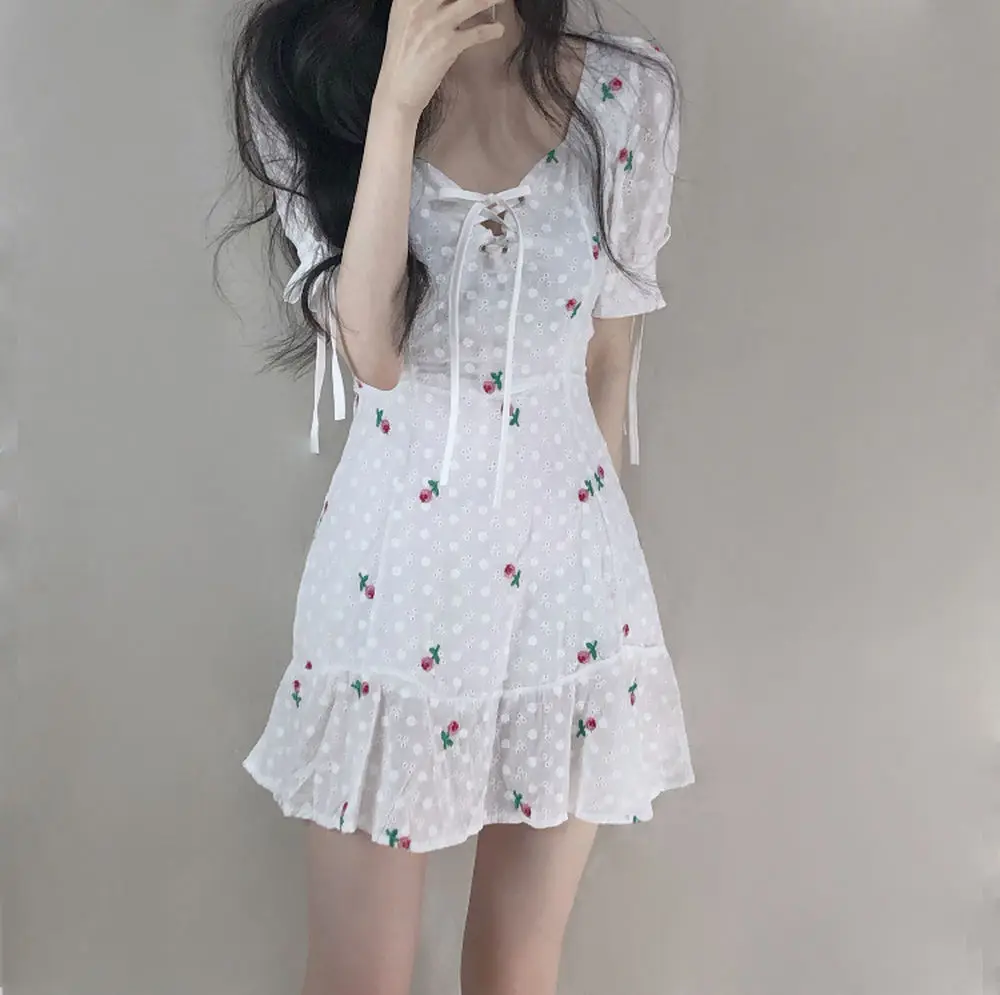 Женское белое платье летние бандажные платья с цветочной вышивкой тонкое милое