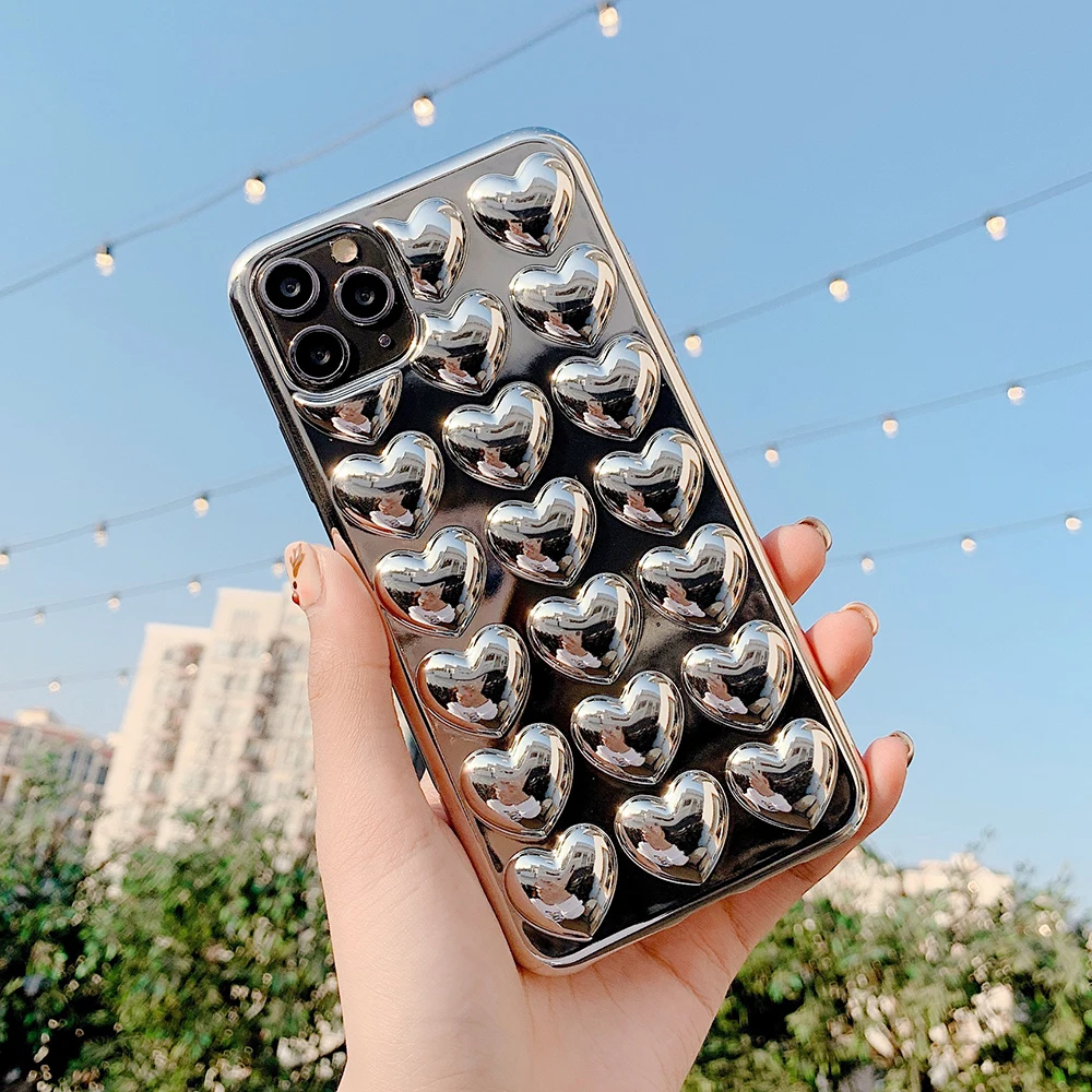 Чехол для телефона 12 Pro 3D чехол с сердечками iPhone 11 Max XR X XS 7 8 Plus мягкий однотонный