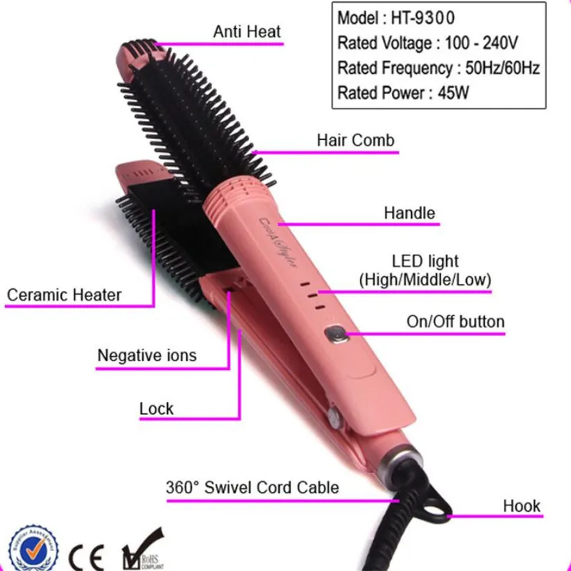 2 в 1 плойка электрическая щетка для волос нано Керамика выпрямитель плоского