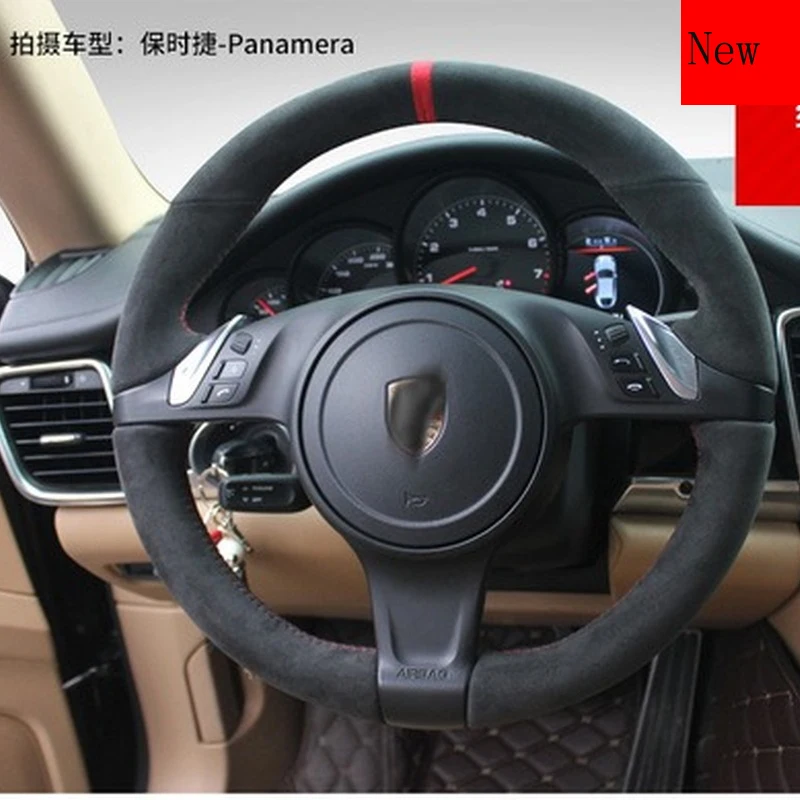 

High-quality DIY Leather Hand-sewn Car Steering Wheel Cover for Porsche Cayenne Panamera Macan 718 911 Car Accessories