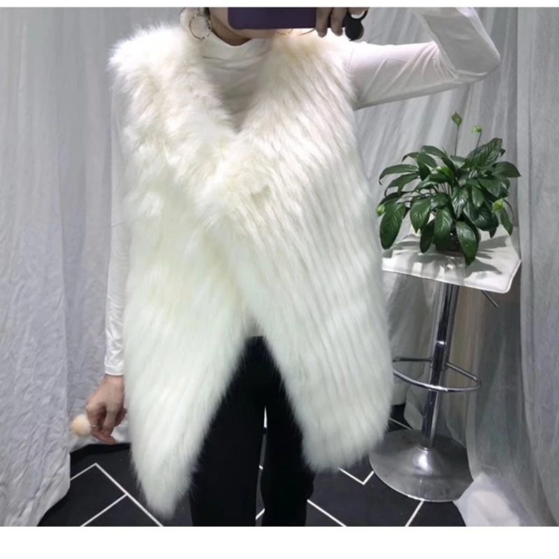 

Korean version of the new high-quality fur vest mid-length faux fox fur vest loose and versatile plush elegant women's jacket