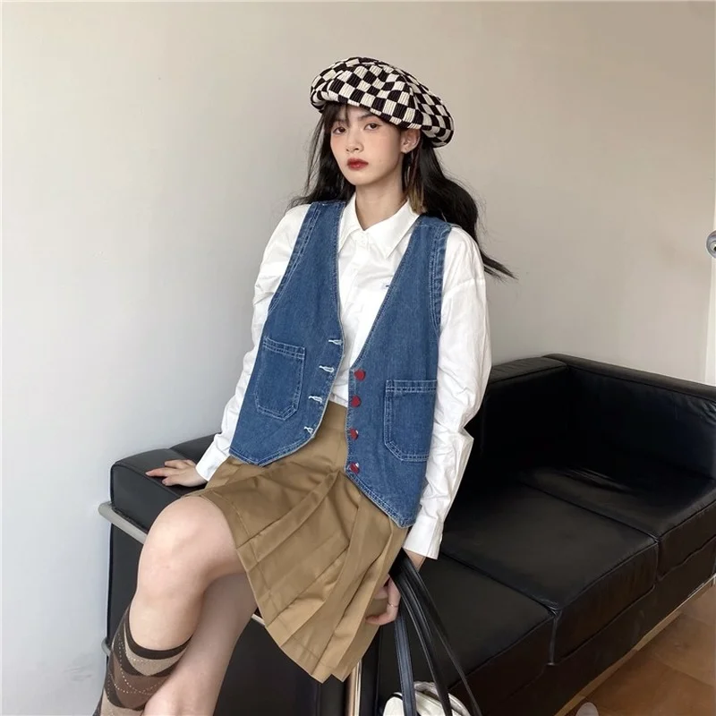 Жилет Harajpoo женский из денима с карманами Новинка осени 2021 корейская мода милый