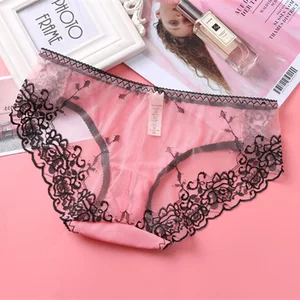 Sexy Embroidery Translucent Net Yarn Briefs Bowknot Elastic Women Panties Fashion Lace Qual Soft Comfortable Female Underpant G1