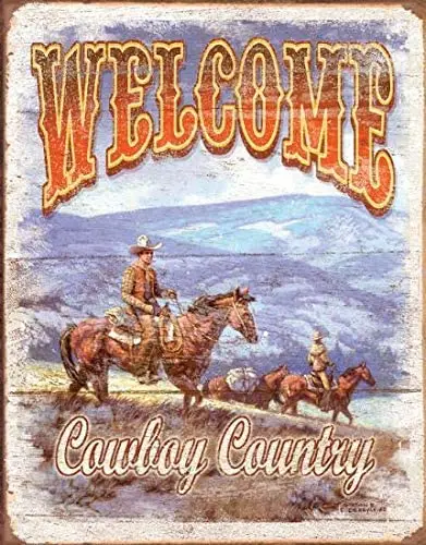 

Wall Decor Metal Signs 12x16 Inches Bar Tin Sign Unique Welcome - Cowboy Country Retro Vintage Decorations Wine Cellar Gym Cafe