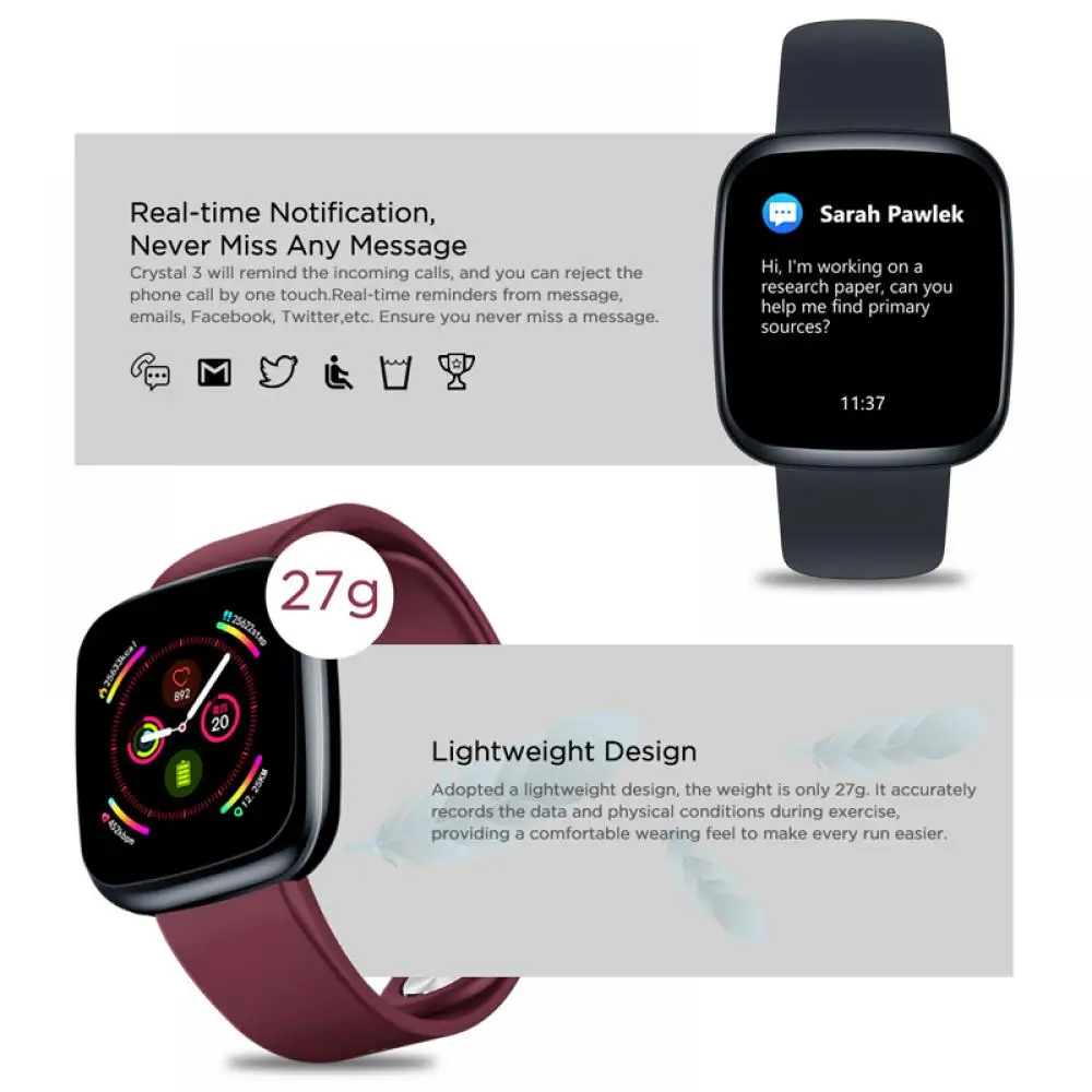 Smartwatch Zeblaze Crystal 3 IPS Color Screen Heart Rate Wristband IP67 Waterproof Long Battery Life Smart Watch For IOS Android |