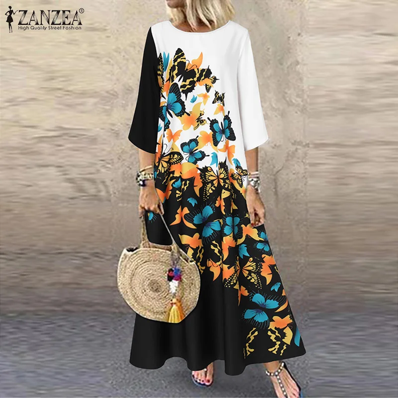 Women Polka Dot Long Sundress Autumn ZANZEA Vintage Pacthwork Dress 2022 Casual Cotton Shirt Vestidos Femme Tunic Robe Kaftan