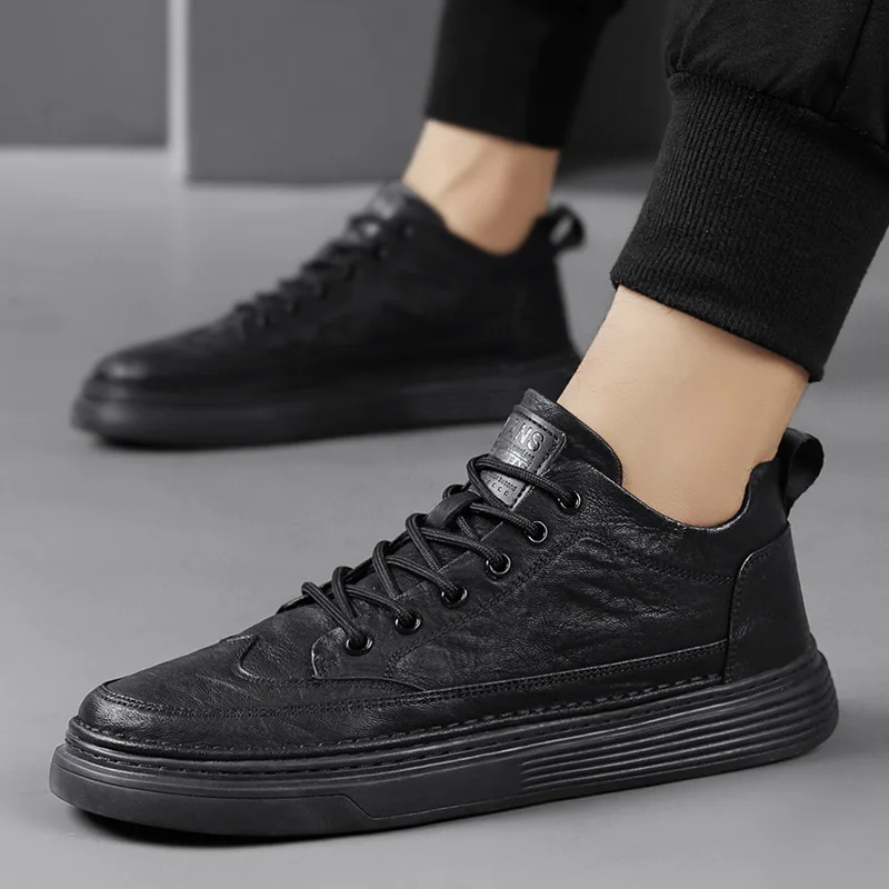 

Four Seasons Fashion Leather Low-Top Height Increasing Men's Shoes New Comfort Casual Shoes Black Fashion Sneakers