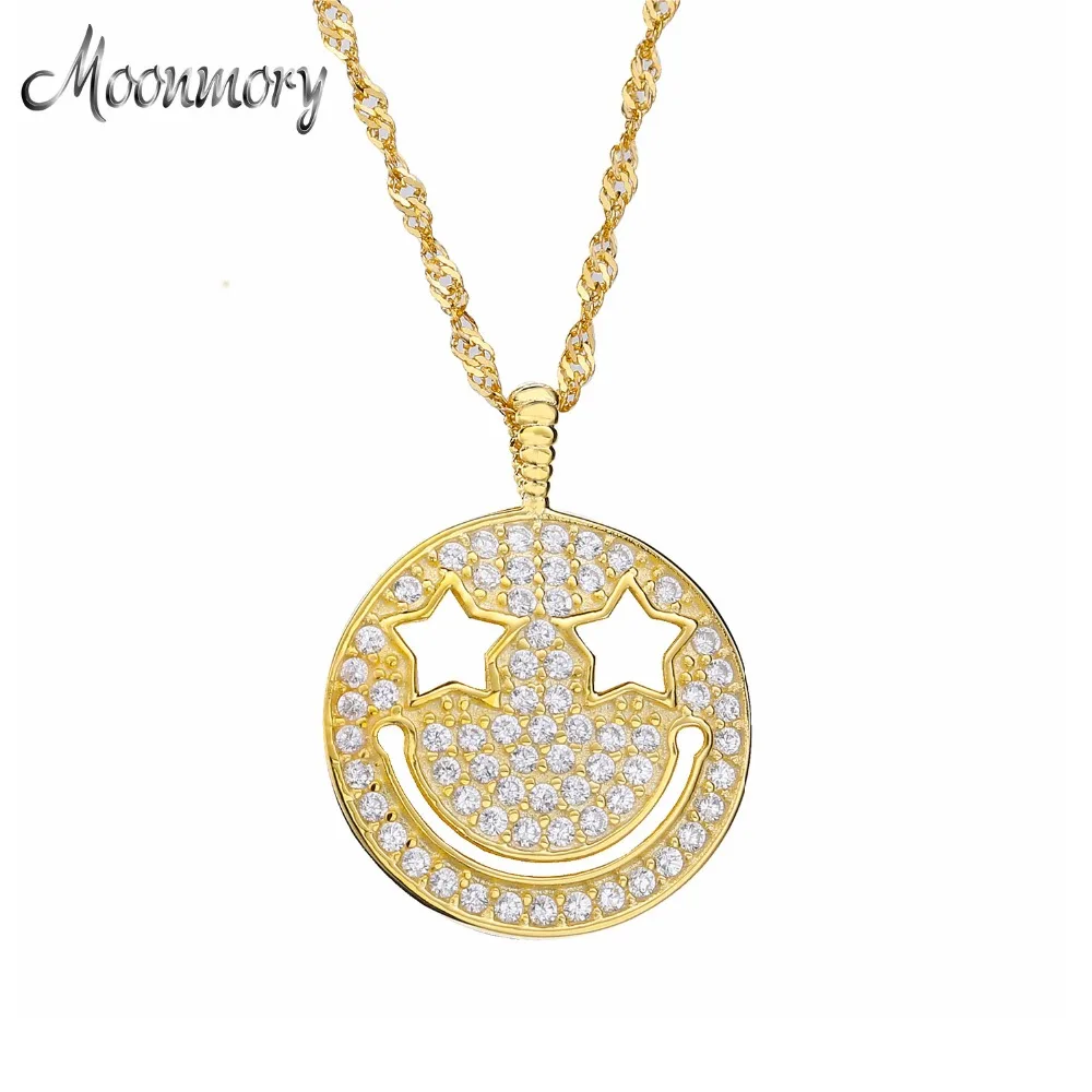 Moonmory 100% Настоящее серебро 925 пробы 2018 новый бренд звезда глаз улыбка кулон AAA CZ
