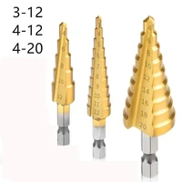 3pcs sets 3 12mm 4 12mm 4 20mm hss straight groove step drill bit titanium coated wood metal hole cutter drilling