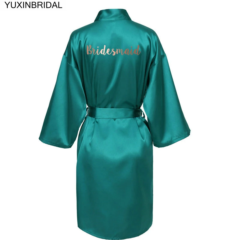 YUXINBRIDAL зеленый атласный шелковый халат невесты Свадебный халат невесты Халаты невесты халаты - Цвет: green bridesmaid
