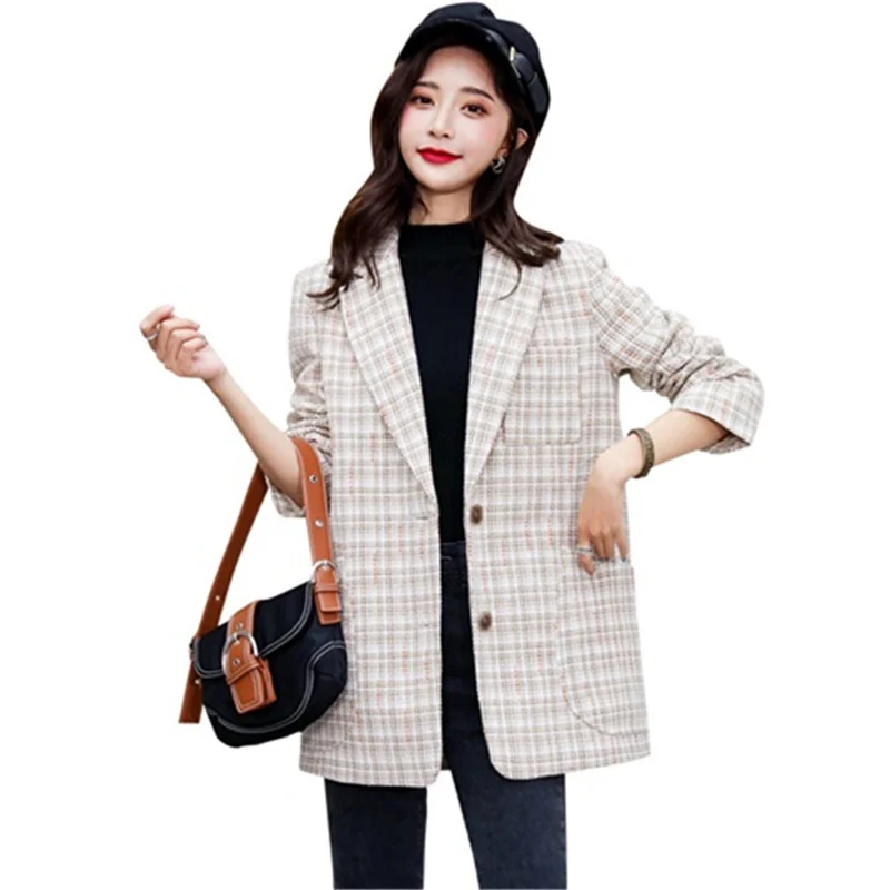 Весна Осень 2019 клетчатый костюм женский модный Повседневный Блейзер куртка