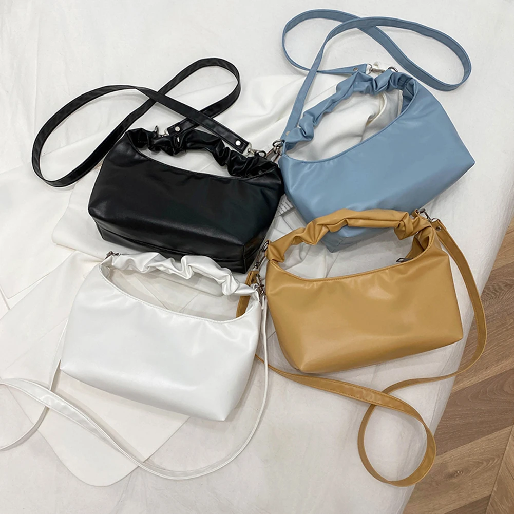 

Винтажная Женская однотонная сумка-мессенджер через плечо из искусственной кожи с плиссировкой, повседневные дамские сумочки на цепочке, м...