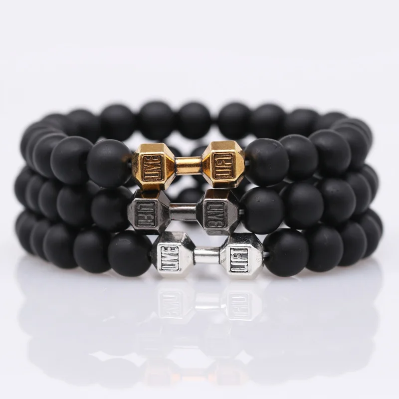 Тренд фитнес гантель мужской браслет матовый камень Бусины пара дикие маленькие