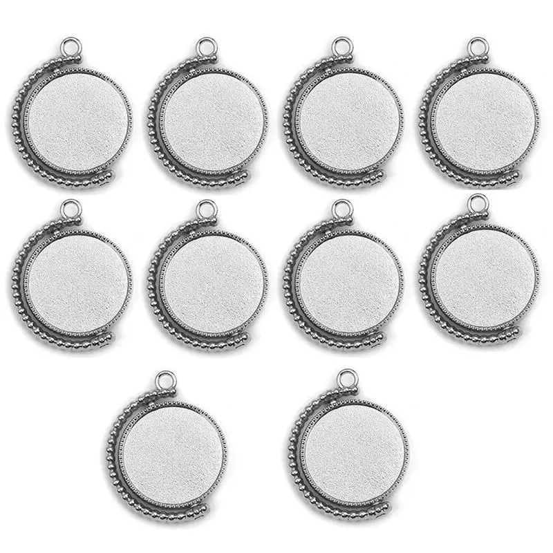 Silver Plated 10 шт./лот цинковый сплав Вращающийся Двухсторонний Круглый Кулон Кабошон Установка 25 мм ободок покрытием ювелирных изделий ожерелье компонент - Цвет: Silver Plated